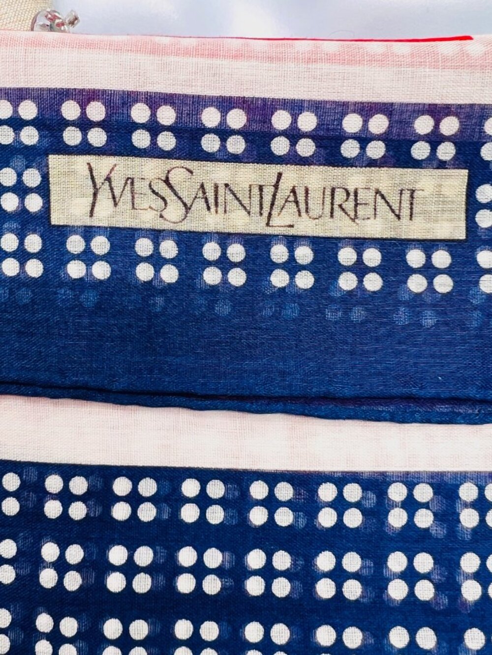 2) New Christian Dior & YSL Mini Scarf/Neck-kerchief Cott 18.5" Red Blue (19 - Picture 16 of 16